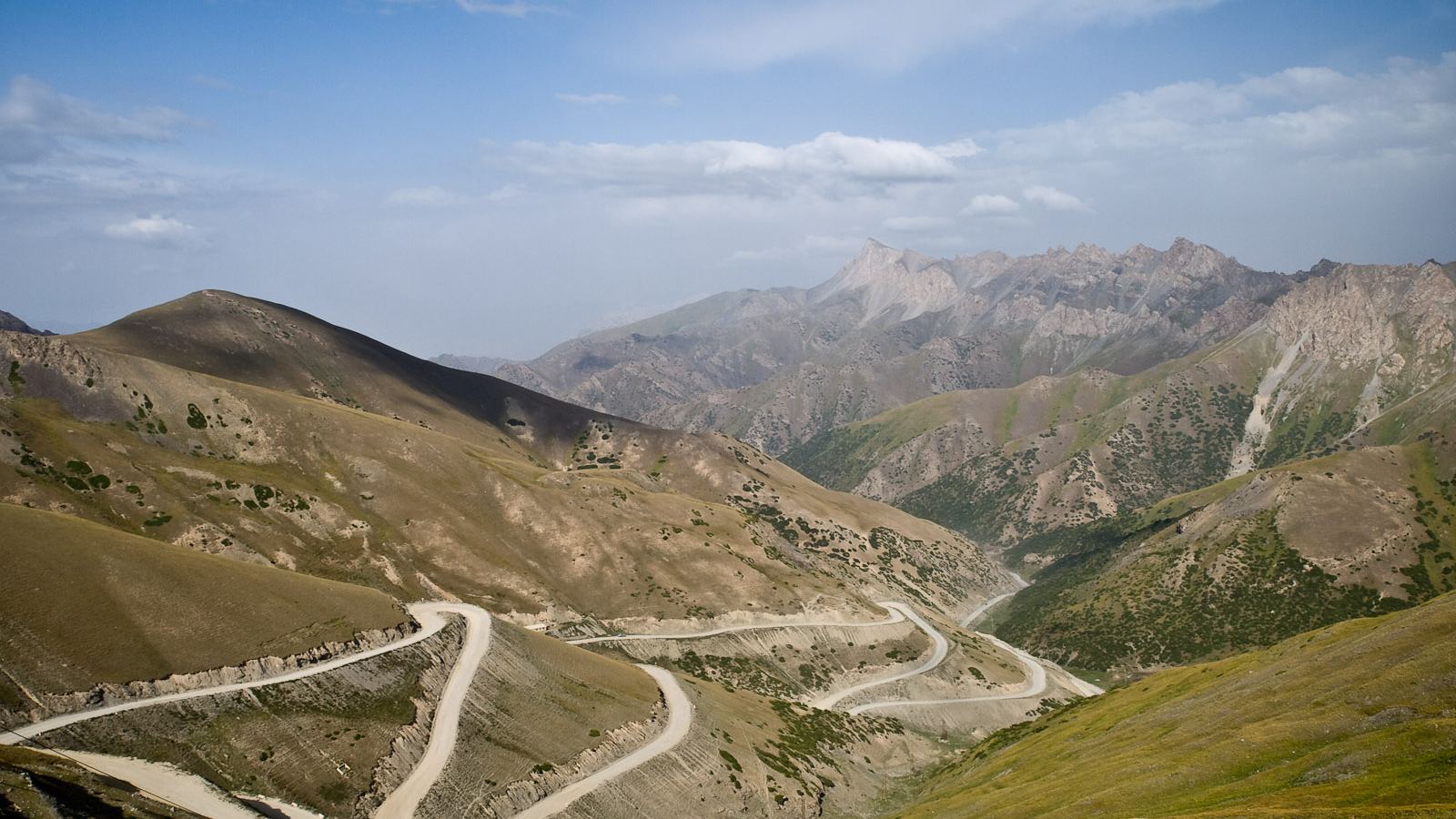 Switchbacks of the Taldyk Pass (about 3,600 m) on the Osh to Sary-Tash road, the Kyrgyz side of the Pamir Highway, Osh Region, Kyrgyzstan.