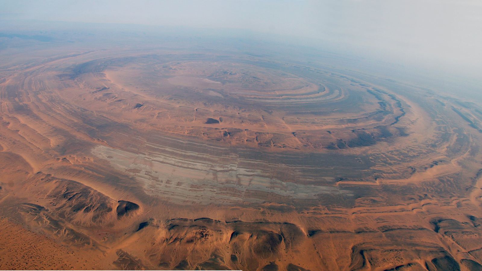 Oblique aerial view of the Richat Structure (Eye of the Sahara), Adrar, from a survey plane