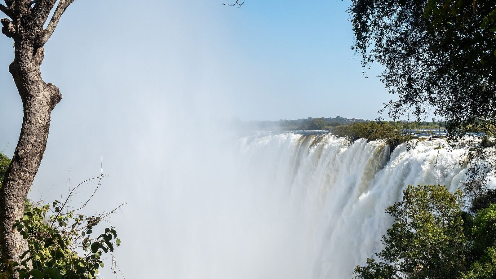 Victoria Falls (Mosi-oa-Tunya) thundering behind spray, seen from the Zambian side near Livingstone
